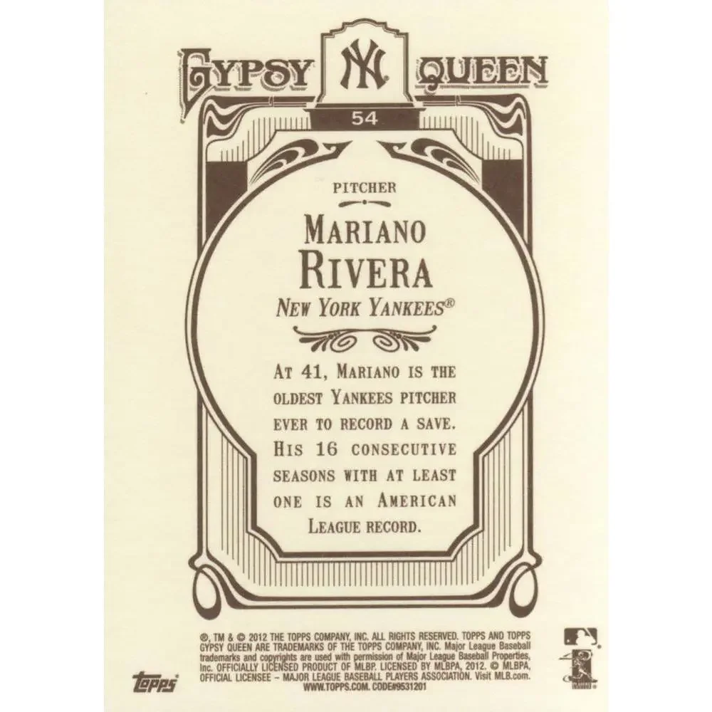 2012 Topps Gypsy Queen Mariano Rivera # 54a New York Yankees